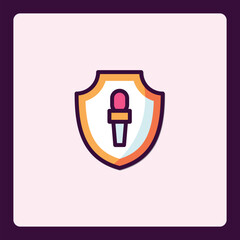Poster - Stylized microphone inside shield symbol, broadcasting protection icon design