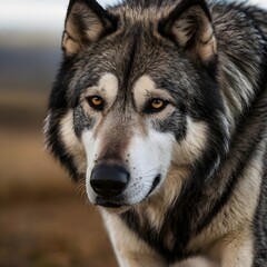  Majestic wolf staring calmly in lush green forest, wildlife photography - Generative AI