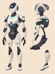 Poster - Robot character. Cartoon robotic mechanism, humanoid set. Humanoid and cyborg, character robot mechanical illustration