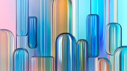 Leinwandbilder - Abstract glass figures of cylindrical shapes refract light creating a colorful background. Use this abstract illustration for designs and presentation backdrops.