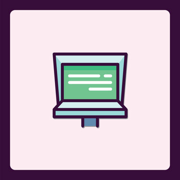 Stylized computer monitor with information graphic display icon design