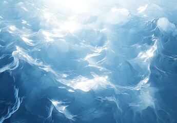 Poster - Serene Blue Water Surface with Gentle Waves and Playful Sunlight Reflections, Perfect for Calm and Tranquil Imagery and Nature Backdrops