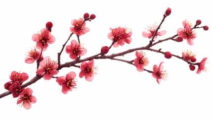 Wall Mural - red plum blossom branch isolated on white background, spring , flower , blossom , nature. fragility 