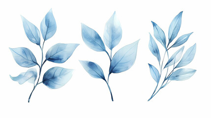 Wall Mural - abstract watercolor blue leaves