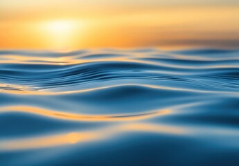 Poster - Serene Ocean Waves at Sunset Highlighting Soft Ripples and Warm Colors Against a Tranquil Horizon for Relaxation and Nature Imagery