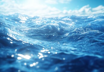 Poster - Serene Ocean Waves Under Soft Sunlight with Gentle Ripples and Reflections, Capturing the Beauty of Nature's Tranquil Seascape in Clear Blue Waters