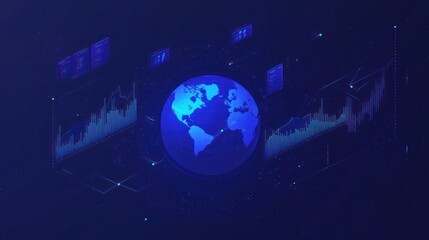 Poster - Global data visualization, abstract digital world map, business concept
