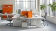 © lestari - Modern office workspace with city view.  Possible use Stock photo for office design, interior design, or workspace inspiration