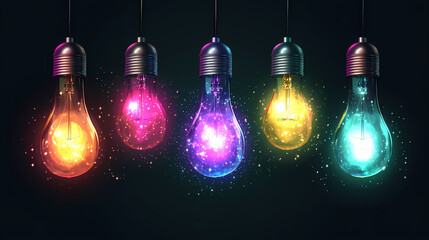 Wall Mural - Gradient light bulbs with colorful designs set isolated on transparent background. Light - Lantern. Illustration