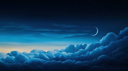 Wall Mural - a crescent moon and cloudy night sky painting