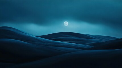 Wall Mural - a painting of a distant full moon amidst a dark blue sky with sparse clouds