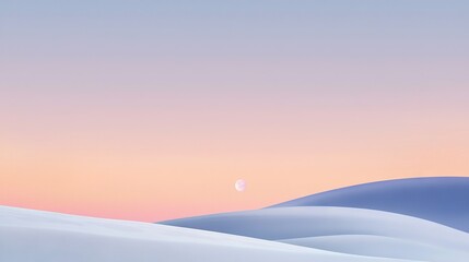 Wall Mural - snow-covered hill with pink-blue backdrop and moon in the middle