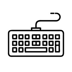 Poster - a black and white line art keyboard with a cable, a symbol of technology and communication vector illustration