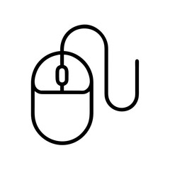 Poster - a black and white illustration of a computer mouse, showcasing a simple and modern design, the mouse connected with a cable, vector icon illustration