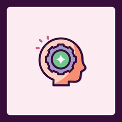 Poster - Creative thought process concept with gear within human head profile icon