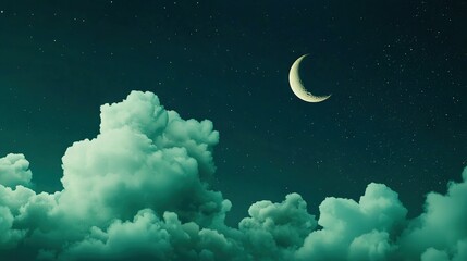 Wall Mural - a stunning night sky with scattered clouds, a radiant half moon, and a backdrop of sparkling stars i