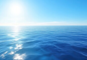 Poster - Tranquil blue ocean under a bright sunny sky, calm water reflecting sunlight, serene seascape perfect for relaxation and vacation themes