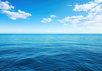 Poster - Tranquil Blue Ocean Under a Clear Sky with Soft Clouds, Perfect for Relaxation and Nature Inspired Designs in Various Projects