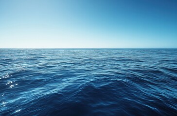 Poster - Tranquil Blue Ocean Waves Under Clear Sky with Gentle Ripples and Natural Light Reflection on Water Surface Capturing Serenity and Calmness of Nature