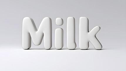 Poster - Milk word art.  Chunky white letters against a plain gray background create a minimalist, modern image. The design is clean and simple, with a playful touch.