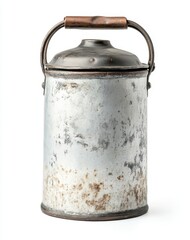 Poster - Vintage Rustic Metal Container with a Patina Finish and Copper Handle, Ideal for Home Decor or Photography Props in Natural Light Settings