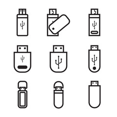 Poster - Set line icon of flashdisk vector design illustration. External memory, memory portable, hardware drive, external storage vector design illustration. Editable stroke. 
