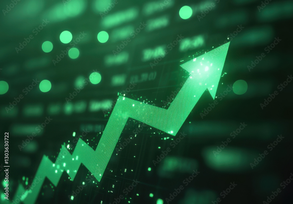 Green arrow pointing upward on financial graph. Business growth chart ...
