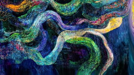 Poster - Colorful abstract trails intertwine in a vibrant display of dynamic movement and color, Abstract Trails Flow Across Frame