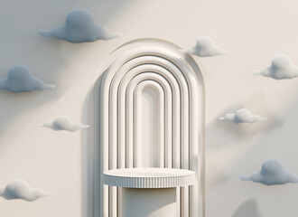 Poster - White Podium Minimal For Product Display Showcase with Cloud 3D Rendering	
