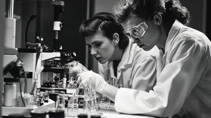 Poster - Female scientists conduct research in a laboratory setting, focusing on experiments and analysis, female scientist and her colleague are conducting research in the laboratory