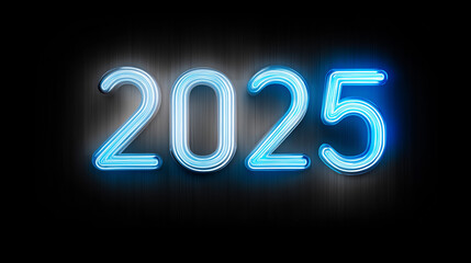 Poster - Neon sign showing upcoming year 2025 shining on brushed metal