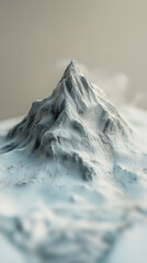 Poster - Close-up view of a snow-capped mountain peak with a soft-focus background, symbolizing the harsh beauty of high-altitude terrain and the serenity of winter landscapes.