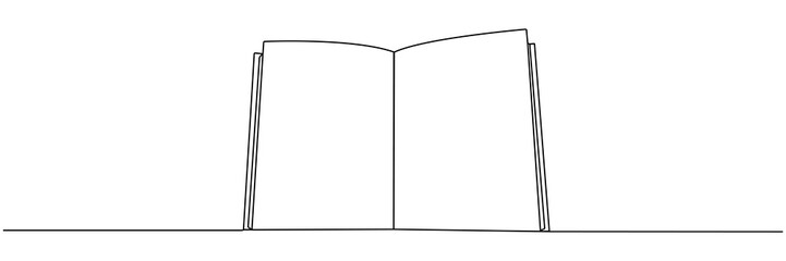 Poster - Open book continuous one line art. School education concept. Vector illustration isolated on white.