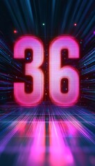 Poster - futuristic digital stream background, glowing number 36, abstract technology, cyberspace concept
