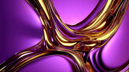 Poster - Golden liquid flowing and reflecting on purple background