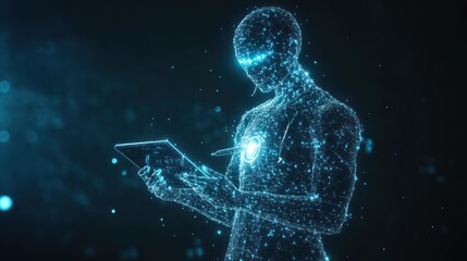 Poster - Digital Person Using Tablet, Futuristic Scene, Technology
