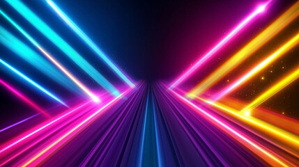 Poster - Colorful light trails converging on dark background