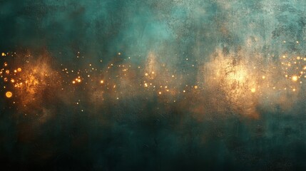Wall Mural - Glowing Orbs And Texture Across A Dark Teal And Gold Background