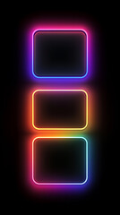 Poster - Three vibrant neon square frames glowing on dark background