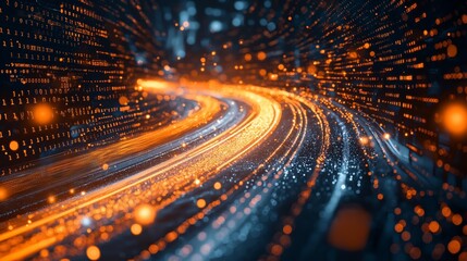 Leinwandbilder - digital highway with glowing orange light trails, symbolizing speed, innovation, technology, and the rapid evolution of cyberspace, Generative AI