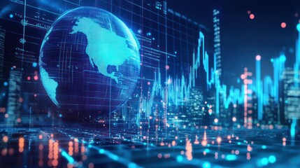 Poster - Global financial data cityscape overlay