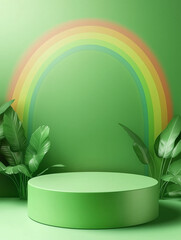 Aufkleber - Green podium displaying products with rainbow and tropical plants