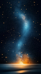 Aufkleber - Orange and blue nebula rising over a starry planet