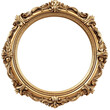 © Myimages - Vintage round antique gold frame mockup isolated on transparent or white background PNG