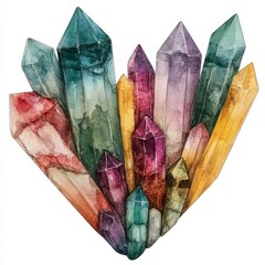 Poster - Digital artwork featuring Crystal Heart clipart, created with a hand-painted watercolor illustration style