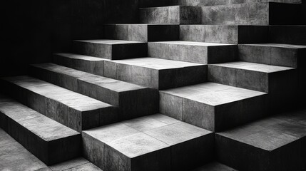 Wall Mural - concrete block steps descending into darkness at an angle