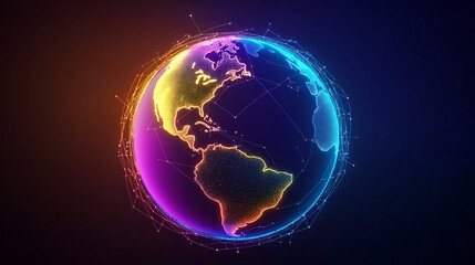 Aufkleber - Planet earth rotating, showing americas, futuristic glowing lines and dots, global network and communications concept