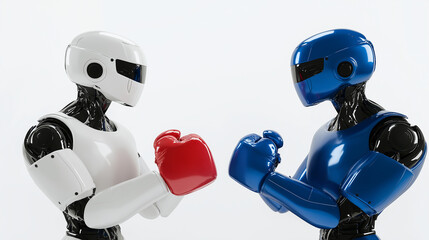 Poster - two robots boxing wearing red and blue gloves facing each other