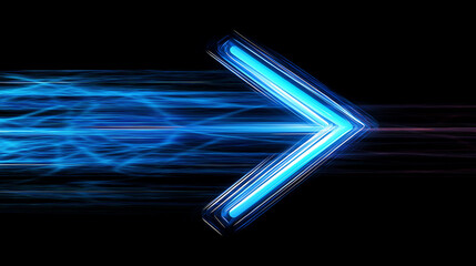 Poster - Bright blue neon arrow pointing right on fast blurred motion background