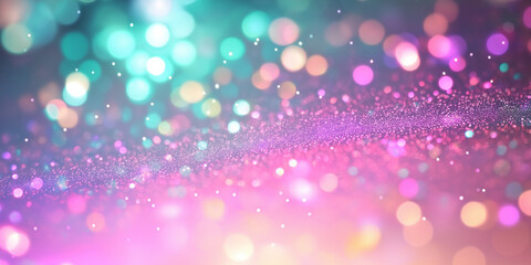 Poster - Glittering pink and turquoise bokeh lights creating festive atmosphere